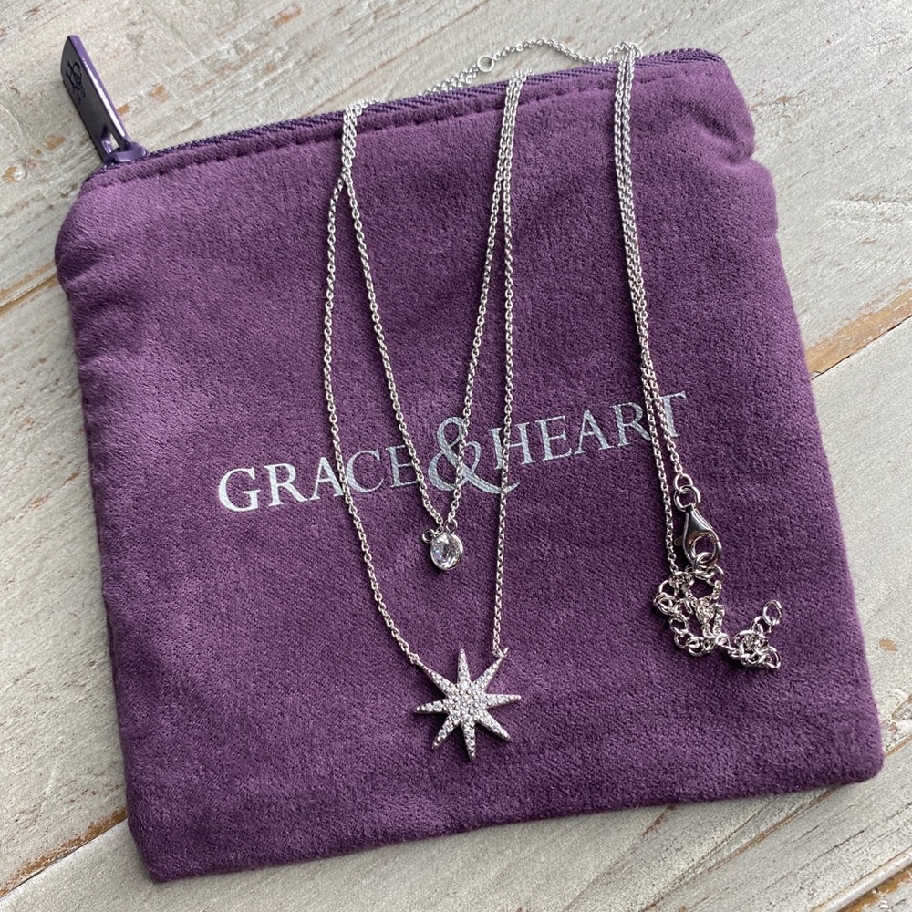 Grace & Heart G&H STAR OF THE SHOW NECKLACE .925 STERLING SILVER CZ TWO LAYERED